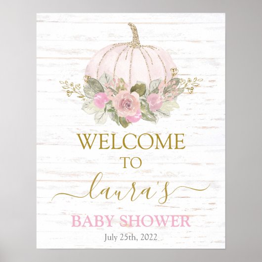 Roze Rustic Pumpkin Baby shower Welkomstbord Poster (Voorkant)