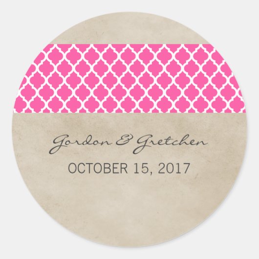 Roze Rustic Quatrefoil Wedding Stickers (Voorkant)