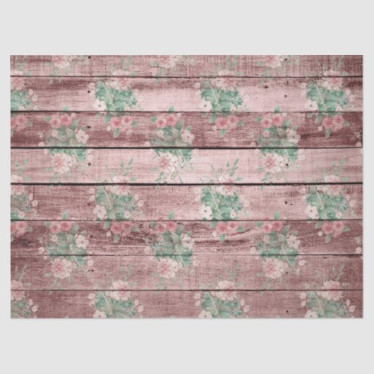 Roze Rustic Wood en Flowers Ontworpen Tissuepapier (Voorkant)