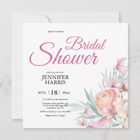 Roze rustiek groen elegant bruiloft vrijgezellenfe kaart (Voorkant)