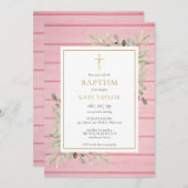 Roze Rustiek Hout Groen Doop Doop Kaart (Voorkant / Achterkant)