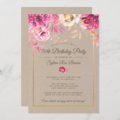 Roze rustieke 50e verjaardag uitnodiging (Voorkant / Achterkant)