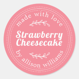 Roze Rustieke Aardbeien Cheesecake Ronde Sticker