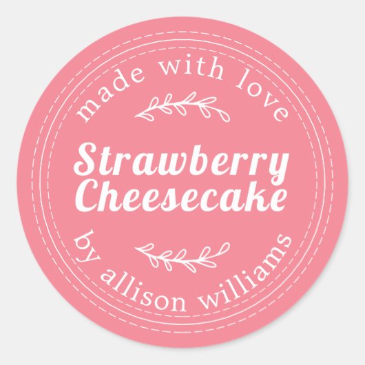 Roze Rustieke Aardbeien Cheesecake Ronde Sticker (Voorkant)