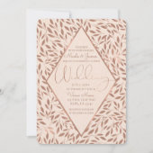 Roze rustieke bladeren botanische glam bruiloft kaart (Voorkant)