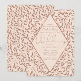 Roze rustieke bladeren botanische glam bruiloft kaart