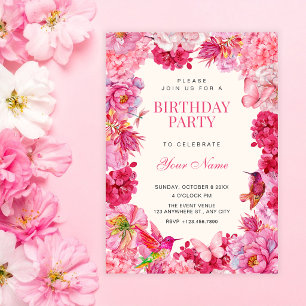 Roze rustieke bloemen bloei verjaardag kaart