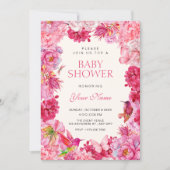 Roze rustieke bloemen bloeien babyshower kaart (Voorkant)