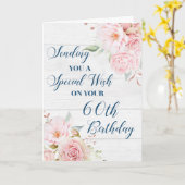 Roze rustieke bloemen Happy 60th Birthday Kaart (Gele Bloem)