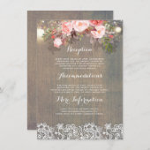 Roze Rustieke Bloemen Trouwinformatie Gast Informatiekaartje (Voorkant / Achterkant)