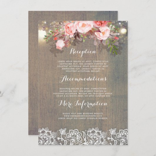 Roze Rustieke Bloemen Trouwinformatie Gast Informatiekaartje (Voorkant / Achterkant)