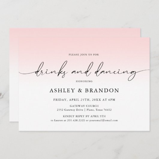 Roze rustieke bruiloft repetitie diner uitnodiging (Voorkant / Achterkant)