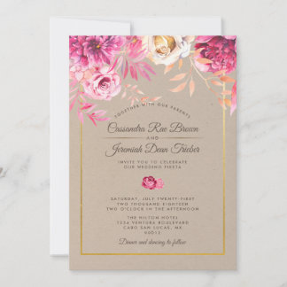Roze rustieke bruiloft uitnodiging