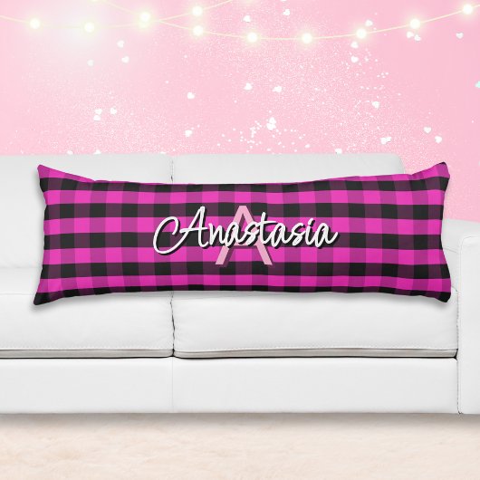 Roze Rustieke Buffalo Geruite Monogram Lichaamskussen