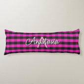 Roze Rustieke Buffalo Geruite Monogram Lichaamskussen (Voorkant)