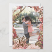 Roze Rustieke Foto met Bloemen Save The Date (Voorkant)