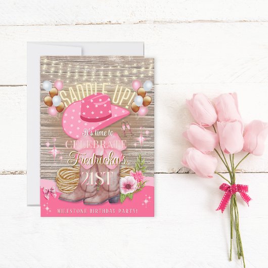 Roze Rustieke Girly Cowgirl Laarzen Pet Verjaardag Kaart