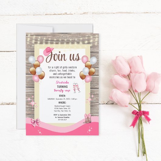 Roze Rustieke Girly Cowgirl Laarzen Pet Verjaardag Kaart