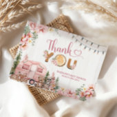 Roze rustieke houten camper dank u kaart