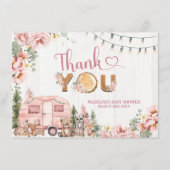 Roze rustieke houten camper dank u kaart (Voorkant)