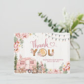 Roze rustieke houten camper dank u kaart (Staand voorkant)