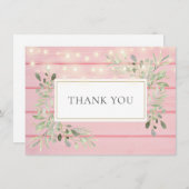 Roze Rustieke Houten Groene Slingerlichtjes Bedank Bedankkaart (Voorkant / Achterkant)