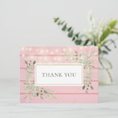 Roze Rustieke Houten Groene Slingerlichtjes Bedank Bedankkaart (Staand voorkant)