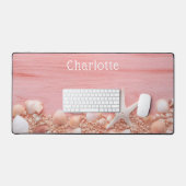 Roze Rustieke Houten Strand Seashells Gepersonalis Bureaumat (Keyboard & Muis)