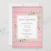 Roze Rustieke Houtgroen Babyfeest Kaart (Voorkant)