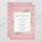 Roze Rustieke Houtgroen Babyfeest Kaart (Voorkant / Achterkant)