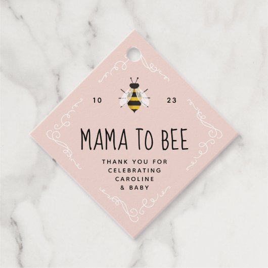 Roze Rustieke Mama naar Bee Baby shower Bedankjes Labels (Voorkant)