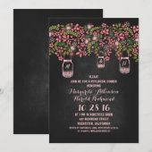 Roze rustieke mason potten krijtbord repetitie din kaart (Voorkant / Achterkant)