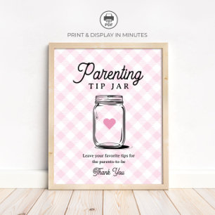 Roze Rustieke Ouderschapstips Pot Sign Baby Borrel Poster