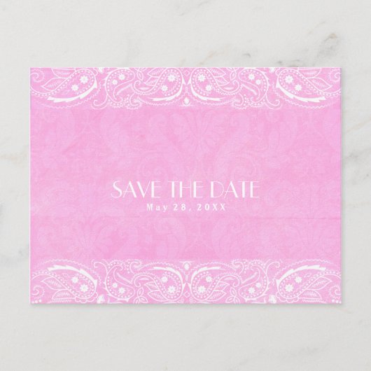 Roze Rustieke Paisley Country Western Bewaar De Da Aankondigingskaart (Voorkant)