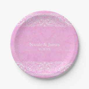Roze Rustieke Paisley Country Western Bruiloft Papieren Bordje