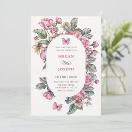 Roze rustieke rozen bloemenbruiloft kaart