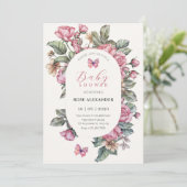 Roze rustieke rozen floral baby shower kaart (Staand voorkant)