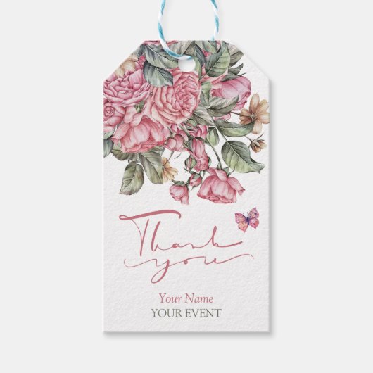 Roze rustieke rozen floral cadeaulabel (Voorkant)
