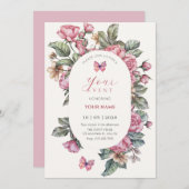 Roze rustieke rozen floral kaart (Voorkant / Achterkant)