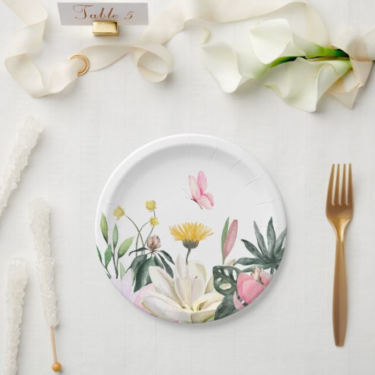 Roze rustieke rozen floral papieren bordje (Huwelijk)