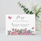 Roze rustieke rozen floral RSVP kaartje (Staand voorkant)