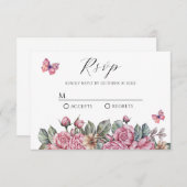 Roze rustieke rozen floral RSVP kaartje (Voorkant / Achterkant)