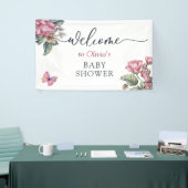 Roze rustieke rozen floral Welkom Spandoek (Beurs)
