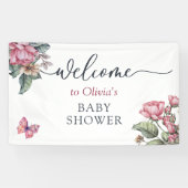 Roze rustieke rozen floral Welkom Spandoek (Horizontaal)