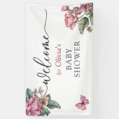 Roze rustieke rozen floral Welkom Spandoek (Verticaal)