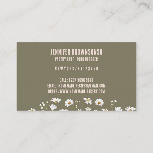 Roze Rustieke Stijl Daisy Bloem Bakkerij Visitekaartje (Achterkant)