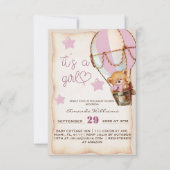 Roze Rustieke Teddy Bear Meisje Baby shower Invita Kaart (Voorkant)