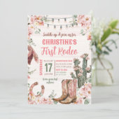 Roze Rustieke Westerne Cactus Cowgirl's Eerste Rod Kaart (Staand voorkant)