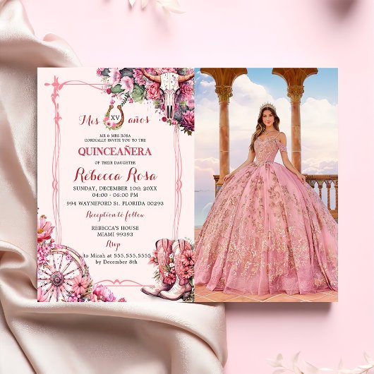 Roze Rustieke Westerne Charra Thema Quinceanera Fo Kaart