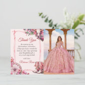 Roze Rustieke Westerne Quinceanera Dank u Kaart (Staand voorkant)
